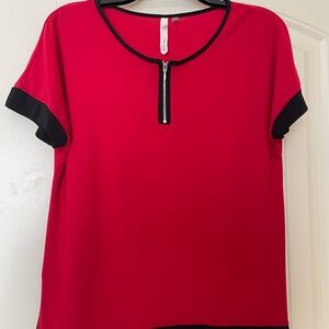 NY Collection Red and Black Zip-Front Blouse